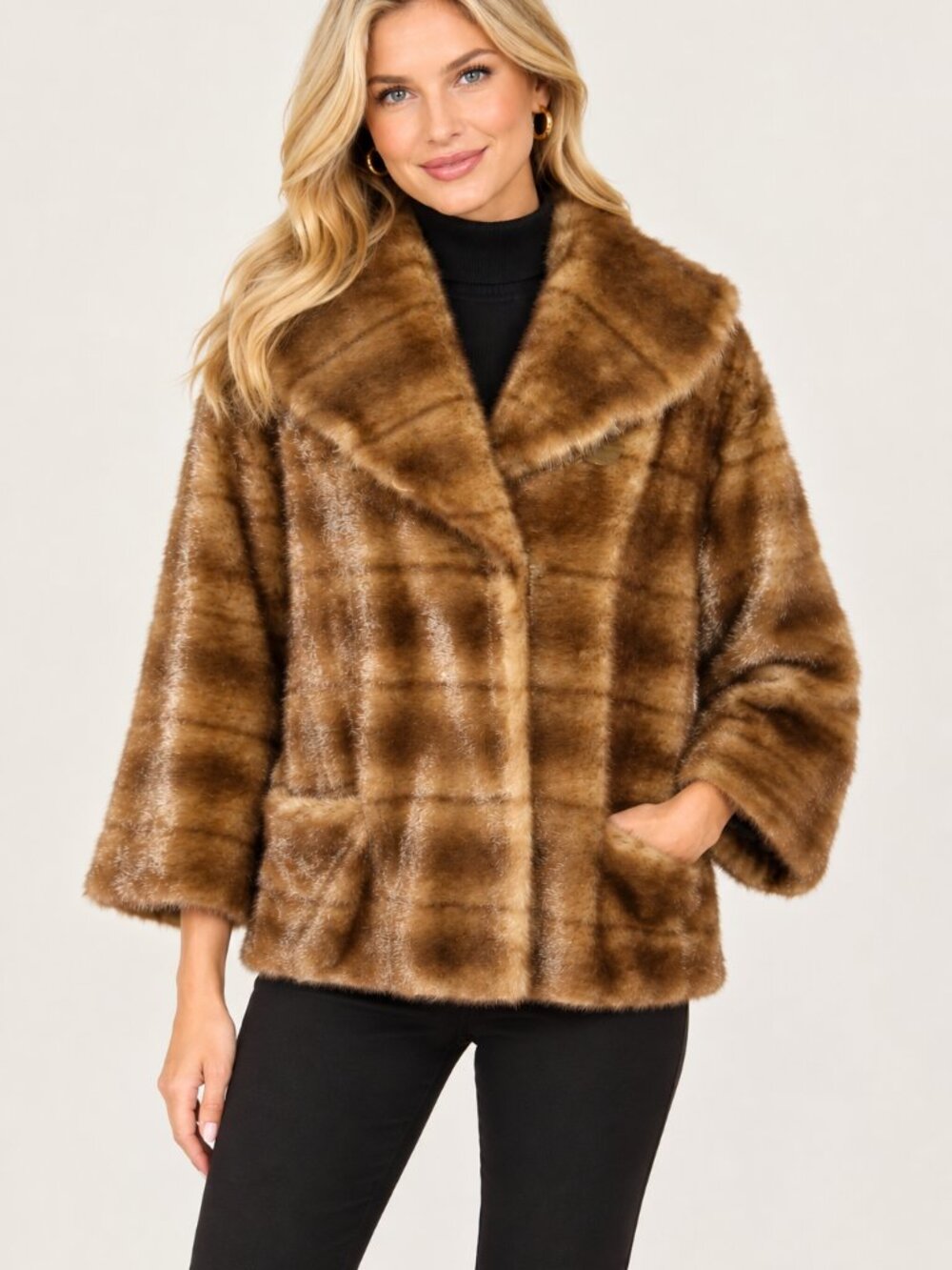 Rachel Zoe Honey Brown Faux Fur Coat Vintage Inspired Mink Style NWOT 1X
